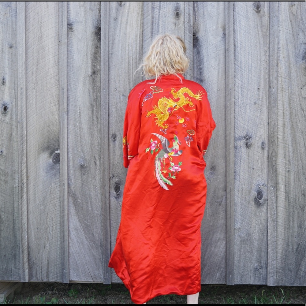 Vtg golden bee silk maxi kimono cardigan duster sm - Picture 2 of 12